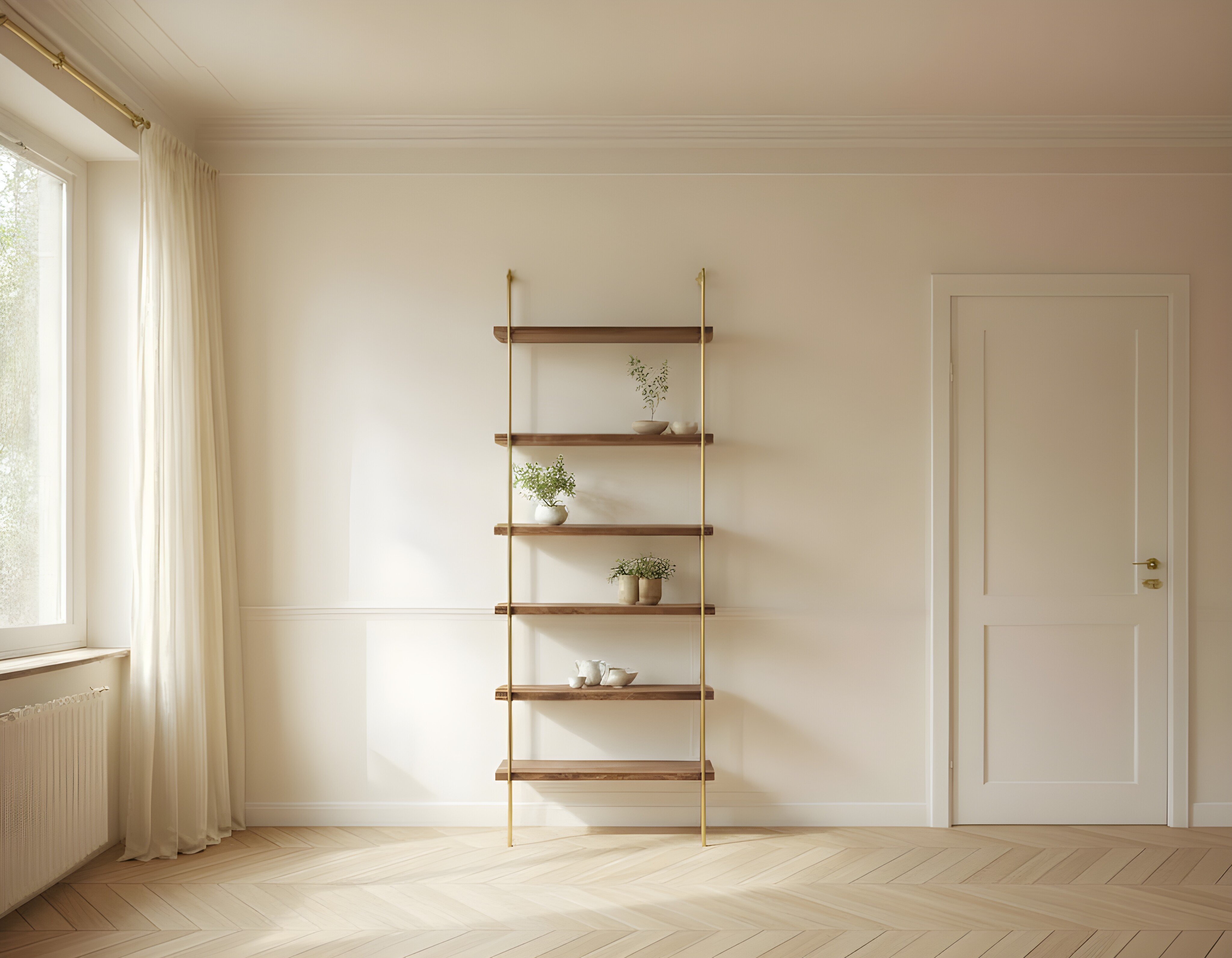Floor Mounted Brass Shelving