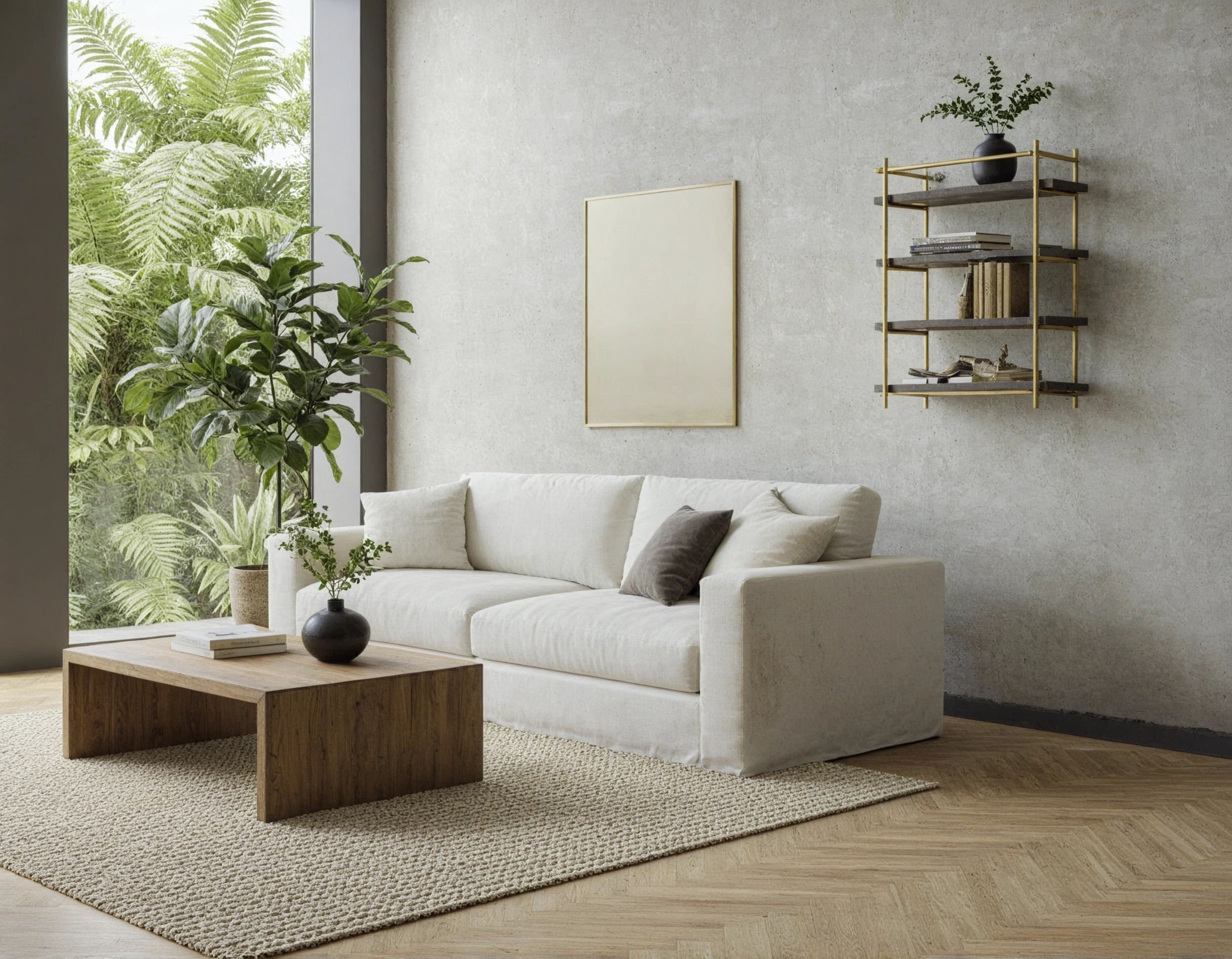 Wall-mounted brass shelving